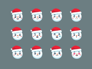 The Snowman with Christmas Hat. Emoticon Set. Isolated Vector Illustration.