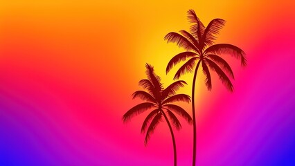 Fototapeta na wymiar Beautiful colorful sunset on the tropical ocean beach with coconut palm trees silhouettes.