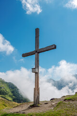Draugsteintorl 2077m pass cross, Austrian Alps, Salzburg Land.