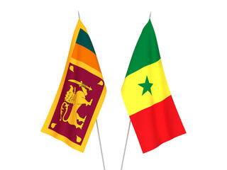 National fabric flags of Republic of Senegal and Democratic Socialist Republic of Sri Lanka isolated on white background. 3d rendering illustration.