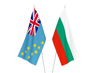 National fabric flags of Bulgaria and Tuvalu isolated on white background. 3d rendering illustration.