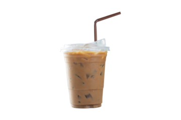 Iced mocha coffee on cup isolated white background. PNG File
