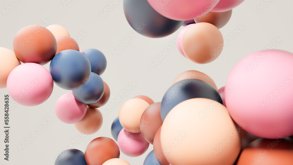 Poster minimal simple and beautiful color abstract background. multicolor 3d spheres or balls floating. bea