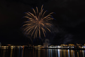 Fireworks over the water,Brønnøysund,Helgeland,Norway,Europe