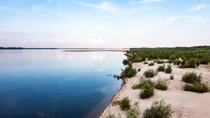 beautiful wild bank of the volga river astrakhan region from drone