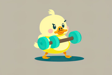 Obraz premium cute cartoon duck doing dumbbell exercises. Generative AI