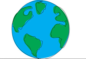 earth sketch continuous line drawing, vector