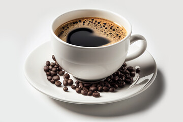 Close up white cup of black coffee isolated on white background with clipping path. Mug cup of latte.