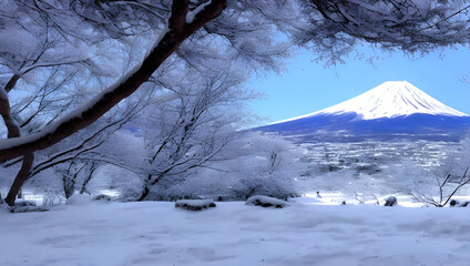 富士山　冬の風景　日本の四季