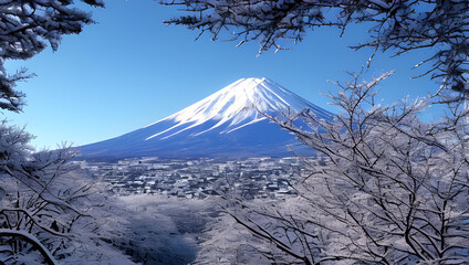 Fototapeta 富士山　冬の風景　日本の四季 obraz