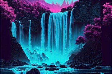 Waterfalls Vaporwave. Generative AI