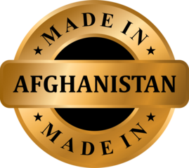 Made in Afghanistan Gold Label Stamp, Stamp Round of Nation with 3D Elegant Gold Glossy Effect