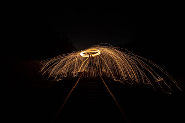 Steel wool spinning - steel wool fire light