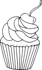 Hand drawn cake icon. Isolated on a white background. Vector illustration, doodle style. Delicious dessert.
