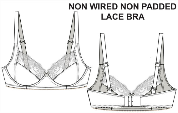 TECHNICAL SKETCH OF NON WIRED NON PADDED LACE TRIM BRA IN EDITABLE FILE