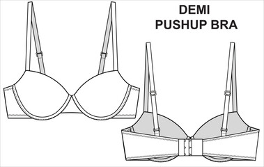 TECHNICAL SKETCH OF DEMI PUSHUP PADDED BRA IN VECTOR FILE