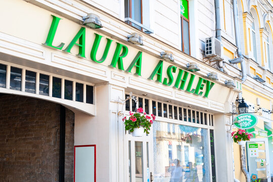 Laura Ashley boutique sign. Laura Ashley brand store on Podil in Kyiv. Ukraine. Kyiv. 06.06.2020