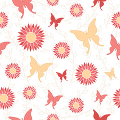 seamless pattern with flowers and butterflies