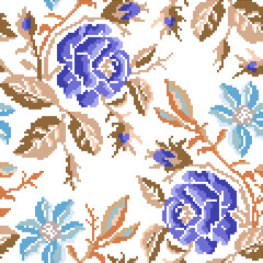 Cross Stitch Roses Seamless Pattern