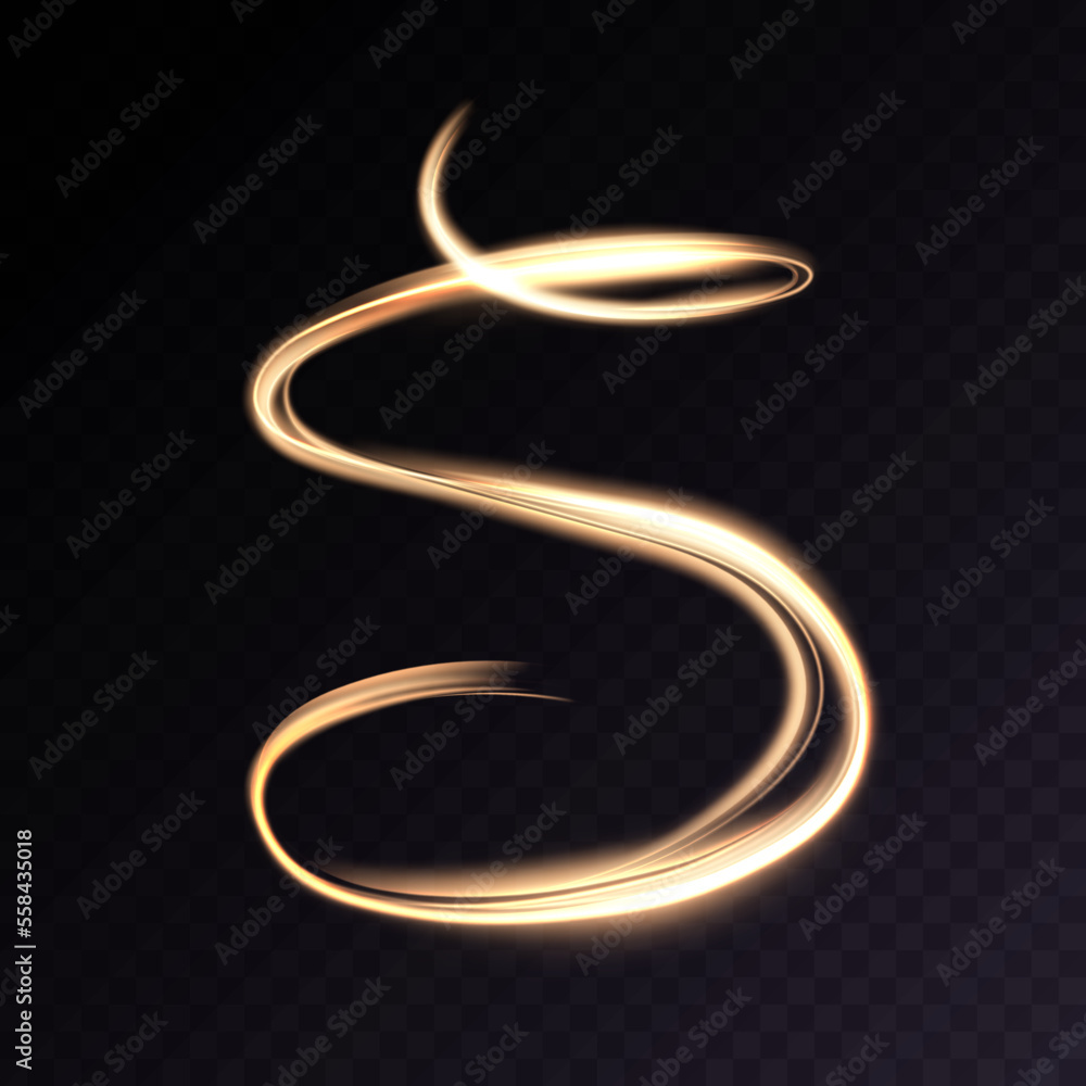 Poster Light spiral lines with golden shimmering effects of an abstract swirl of light energy. For web design and illustrations.
