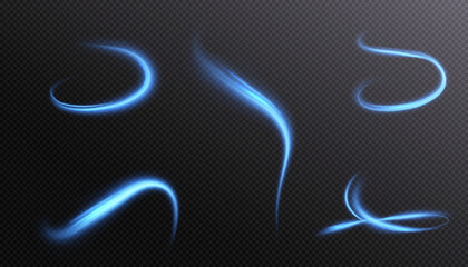 Light vortex. Curve neon line light effect. Glowing blue circle for game industry advertising web design.