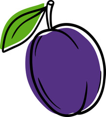 Illustration of a ripe plum in a contour style.