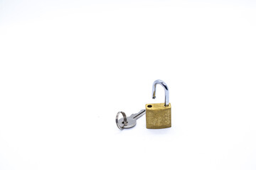 Lock with key on white background