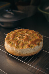 Banana cake on kitchen table