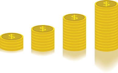 The Coins icon. Stack of golden coin like income graph. Vector illustration.