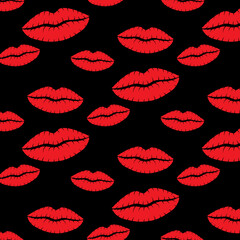Seamless background pink lips kisses prints. Valentine's Day Background. Holiday design for fabric, wrapping paper, greeting cards