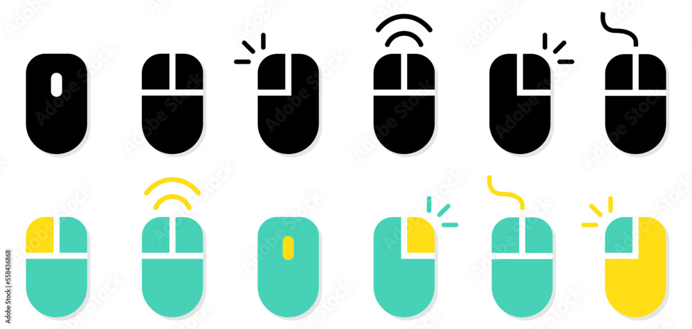 Poster Set of computer mouse icons. Clicking computer mouse