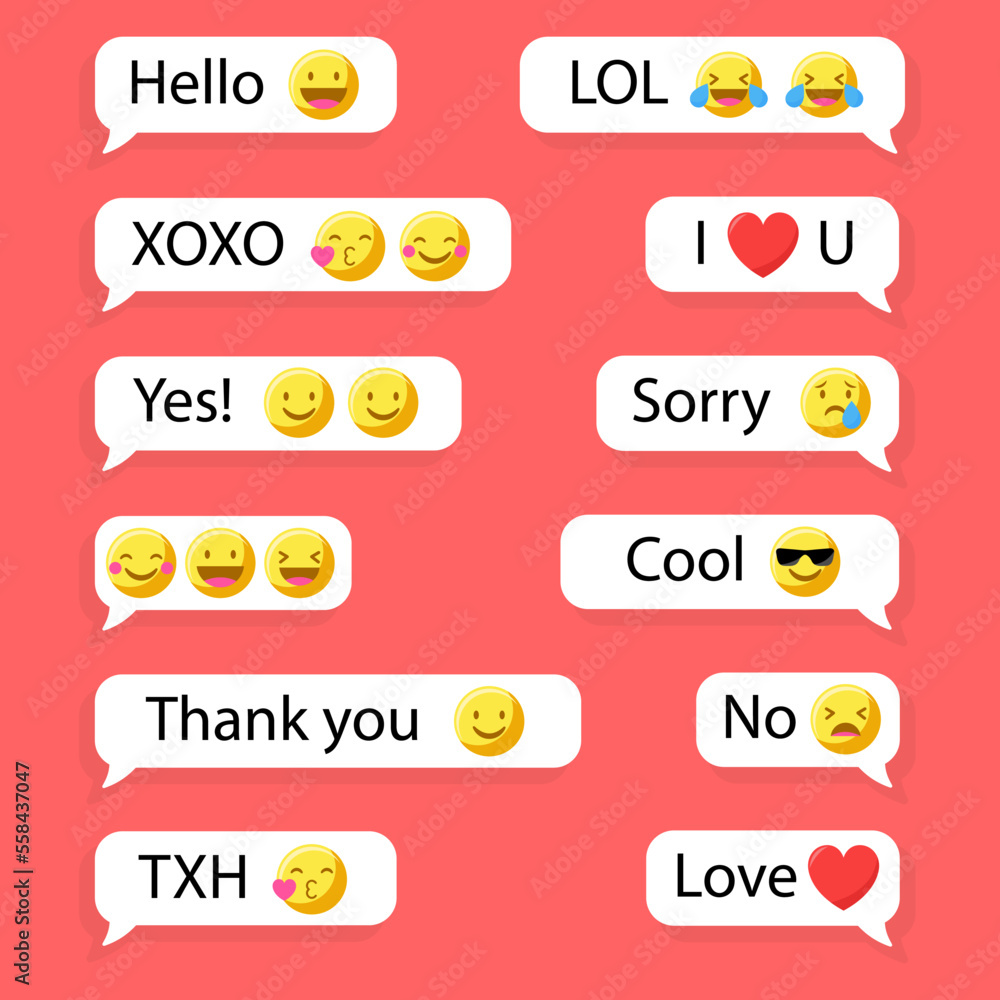 Poster set of chat speech bubble with smile emoji in a flat design