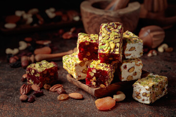 Turkish delight with nuts and dried fruits.