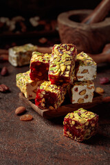 Turkish delight with nuts and dried fruits.
