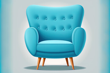  cartoon illustration of a blue contemporary comfortable chair for the home and workplace, isolated on a white backdrop. Generative AI