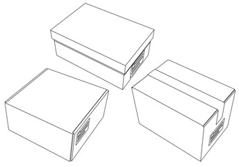 Cardboard boxes set for delivery and storage. Isolated carton crates collection with various angles and point of view.