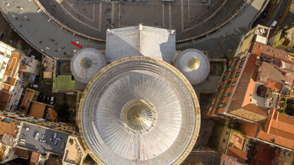 Perpendicular aerial view of the dome of San Francesco di Paola, a prominent church located in...