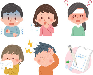 体調不良の症状セット　若い男女