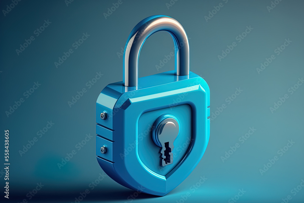 Poster lock with key and barrier of protection. internet and networking idea for cyber security. shield lik