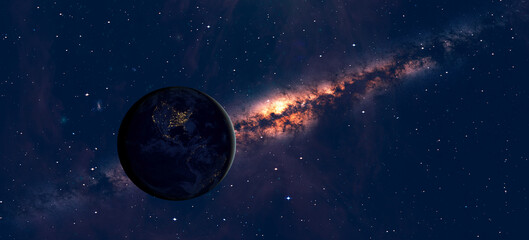 Planet Earth in front of the Milky Way galaxy 