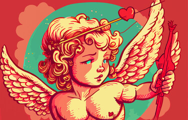 Hand drawn valentine cupid illustration