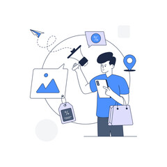 Person holding megaphone, outline illustration of ad campaign 