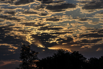 Panoramic dramatic sunset sky and tropical sea at dusk