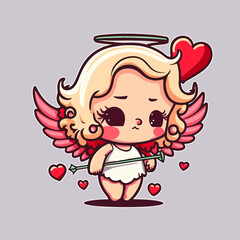 little cupid with hearts, valentine illustration