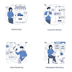 Ecommerce and Marketing Colored Outline Illustrations

