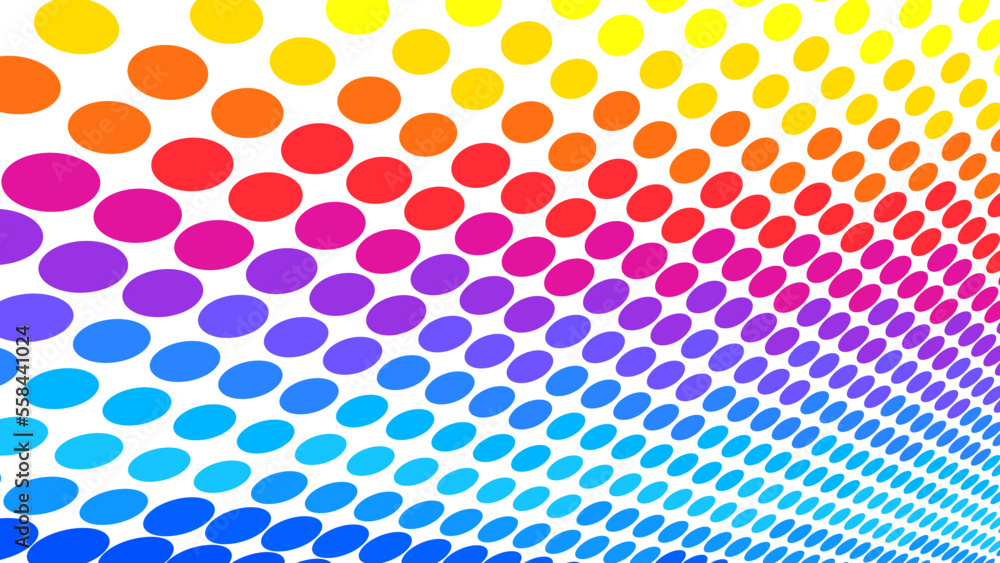 Poster Iridescent halftone pattern with saturated multicolor dots. Colorful vector illustration