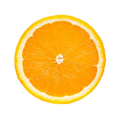 Perfect round slice of fresh orange fruit isolated on a transparent background.