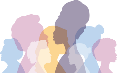 Women of different ethnicities together. Transparent background.