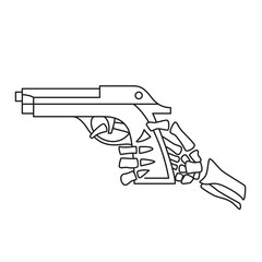 Vector illustration of the skeleton holding a gun. Thin line icon for design, cover etc.