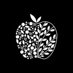 abstract art fruit logo vector design in black and white colors
